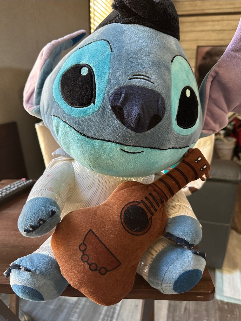 Disney Blue Stitch Plush with Elvis White Outfit Hug and he vibrates